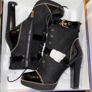 Italina Black and Gold Heeled Boots